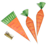Dzrige 100 Pieces Easter Carrot Transparent Cone Cello Bags,Carrot Shaped Green Top Goody Bags,Plastic Treat Bags for Easter Christmas Party Favor,Cookies,Candy,Chocolates,Popcorn - 7.9" x 15.7"